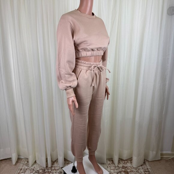 Zenana 2 Pcs Crop Sweatshirt Tracksuit Jogger Pants Set Outfit Active Loungewear - Picture 2 of 8